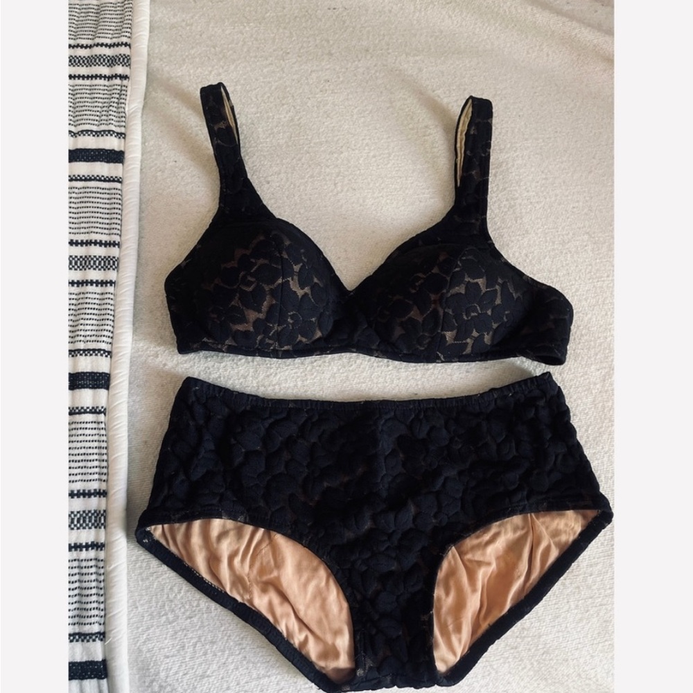 VTG Black Lace Swim Bra with High-Waist Briefs